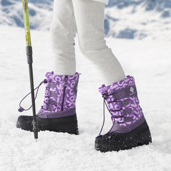 Kids Waterproof Shell Bottom Snow Boots - BERRY - 1